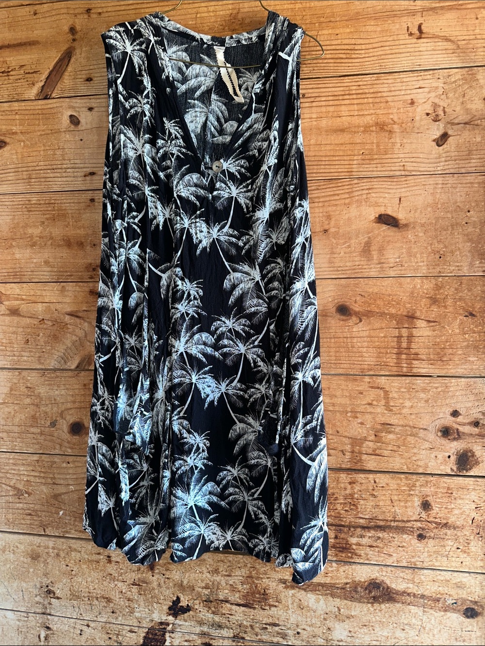 Uncle Frank Black and White Palm-Print A-Line Hooded Dress